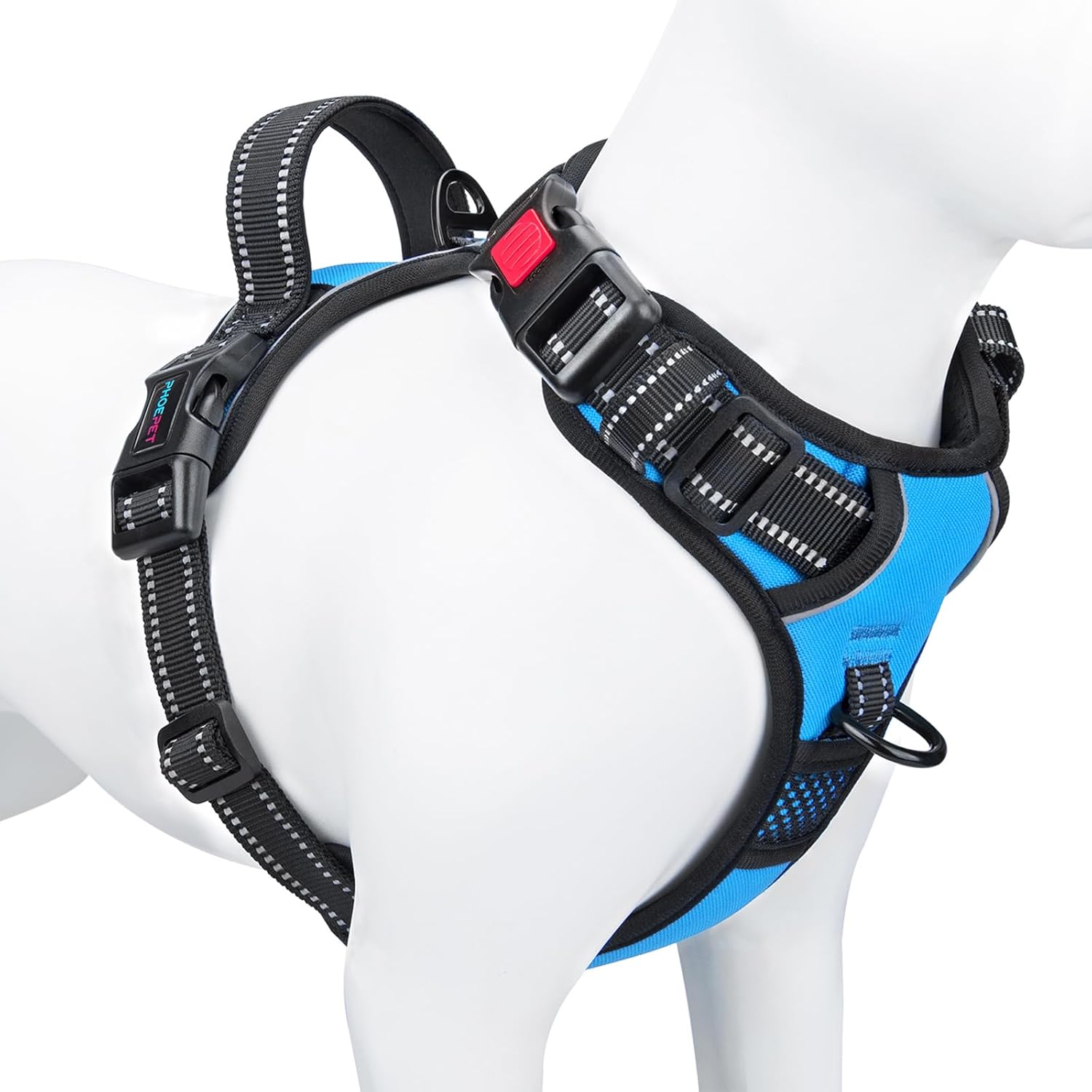 PHOEPET No Pull Dog Harnesses For Small Dogs Reflective Adjustable Front Clip Vest With Handle 2 Metal Rings 3 Buckles M Blue Main image