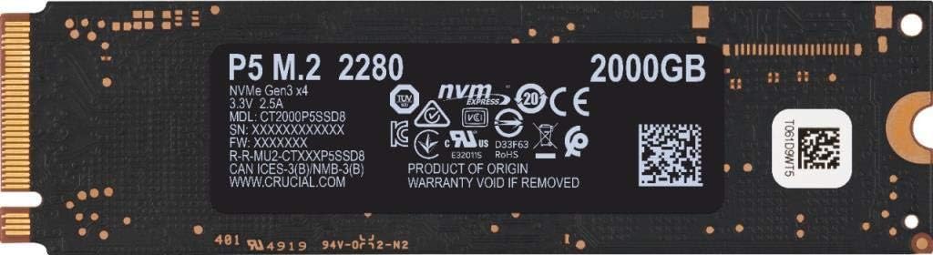 Crucial CT2000P5SSD8 P5 3D NAND NVMe PCIe M.2 SSD Black 2TB Main image