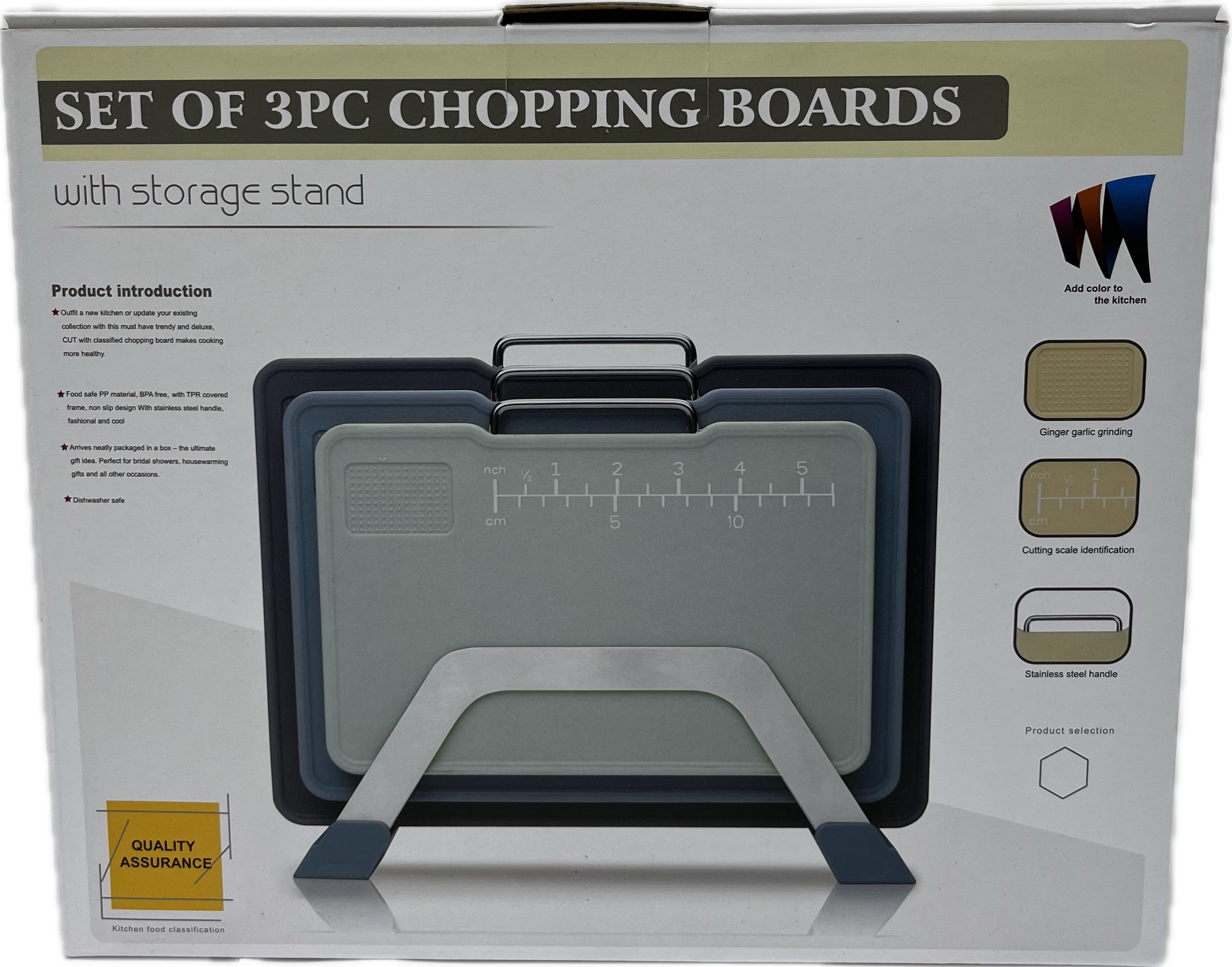 Chopping Board 3pc Set With Storage Stand 12529