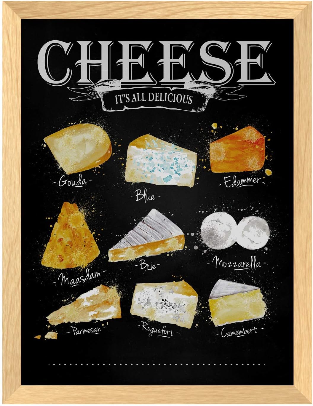 Poster Hub Cheese Menu Black Kitchen Art Decor Main image