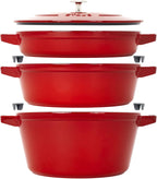STAUB Cast Iron Set 4pc Stackable SpaceSaving Cookware Set Cherry