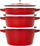 STAUB Cast Iron Set 4pc Stackable SpaceSaving Cookware Set Cherry