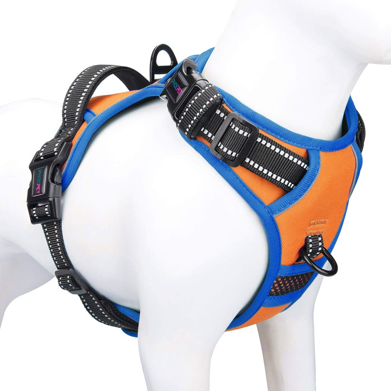 PHOEPET Reflective Dog Harness Large Breed Adjustable No Pull Vest With Handle 2 Metal Rings 3 Buckles L Orange Main image