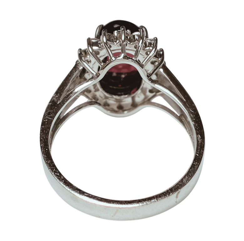 750WG Red Gemstone Halo Ring 5.8GM