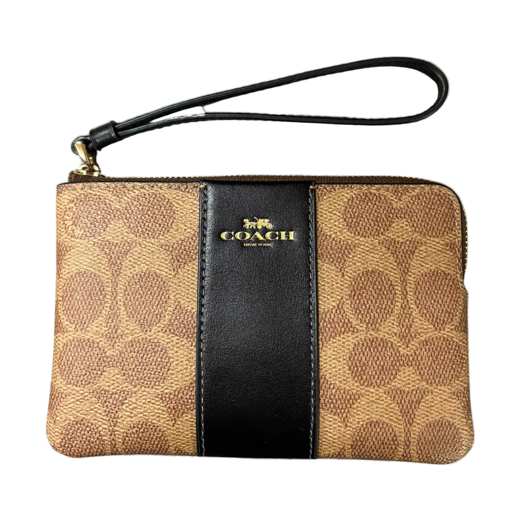 COACH Corner Zip Wristlet Signature CW854 Ladies Brown Black Casual Wallet