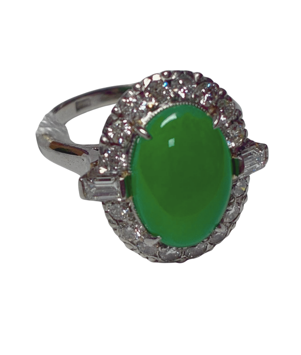 PT850 Jade With Diamond Ring 4.9G Size 8