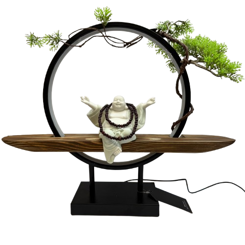 Laughing Buddha With LED Ring (Adjustable Light)
