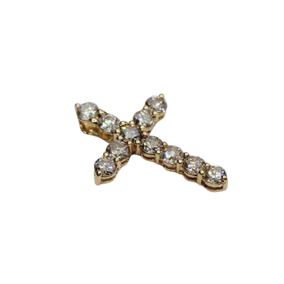 750YG Round Brilliant Cut Diamonds Cross Pendant Set 0.5G