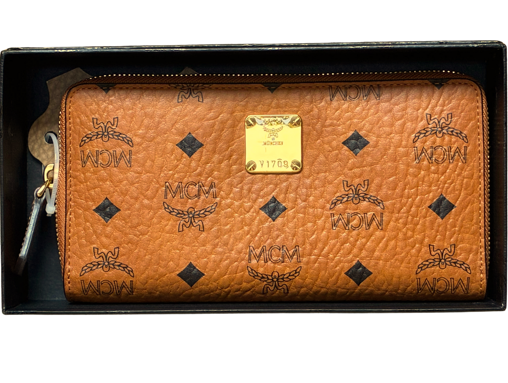 MCM Visetos Large Zip Around Wallet Cognac Colorway