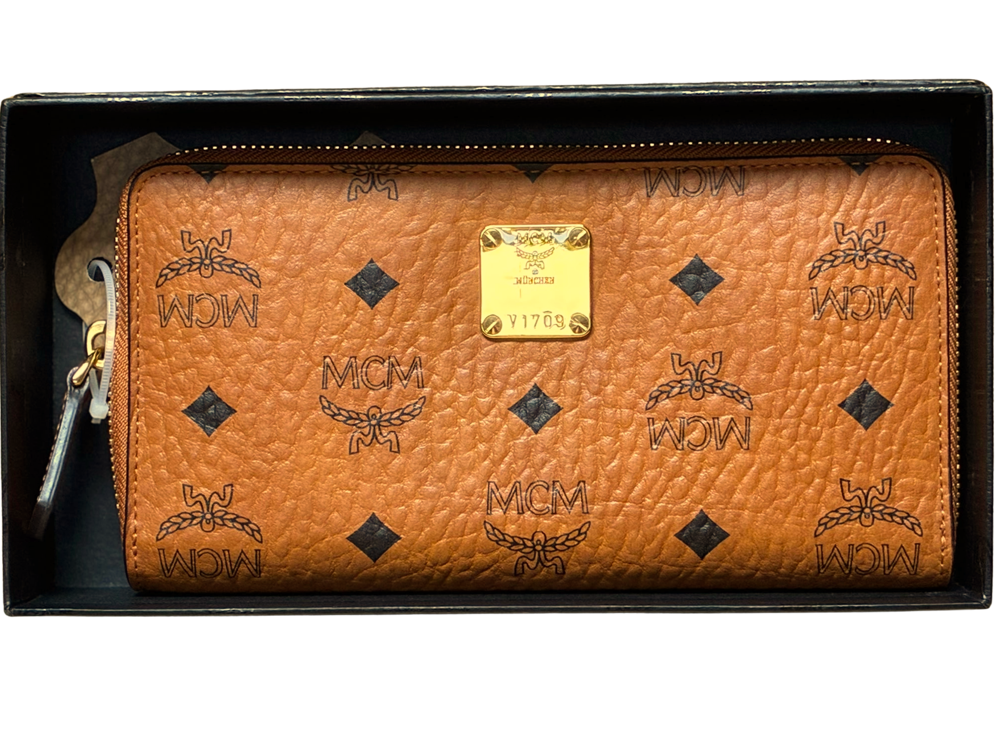 MCM Visetos Large Zip Around Wallet Cognac Colorway