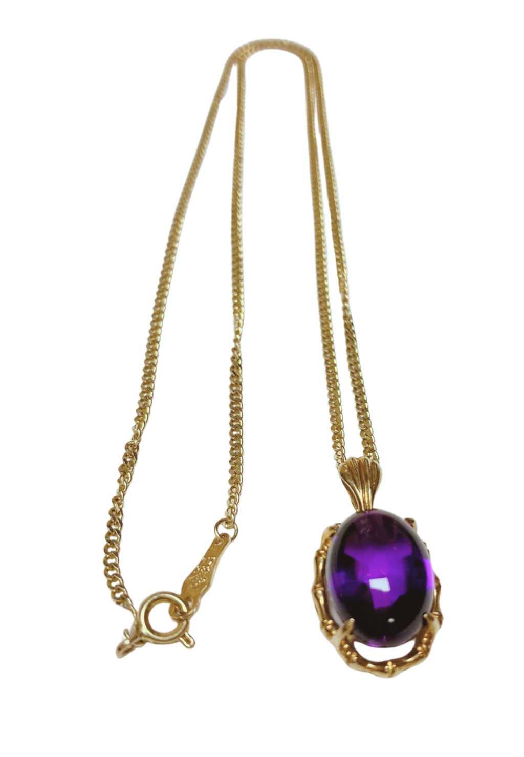 14K YG VintageStyle Amethyst Cabochon Pendant Necklace 7G 14.2X10.4MM 43CM