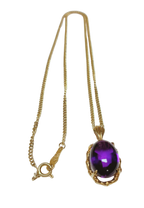 14K YG VintageStyle Amethyst Cabochon Pendant Necklace 7G 14.2X10.4MM 43CM