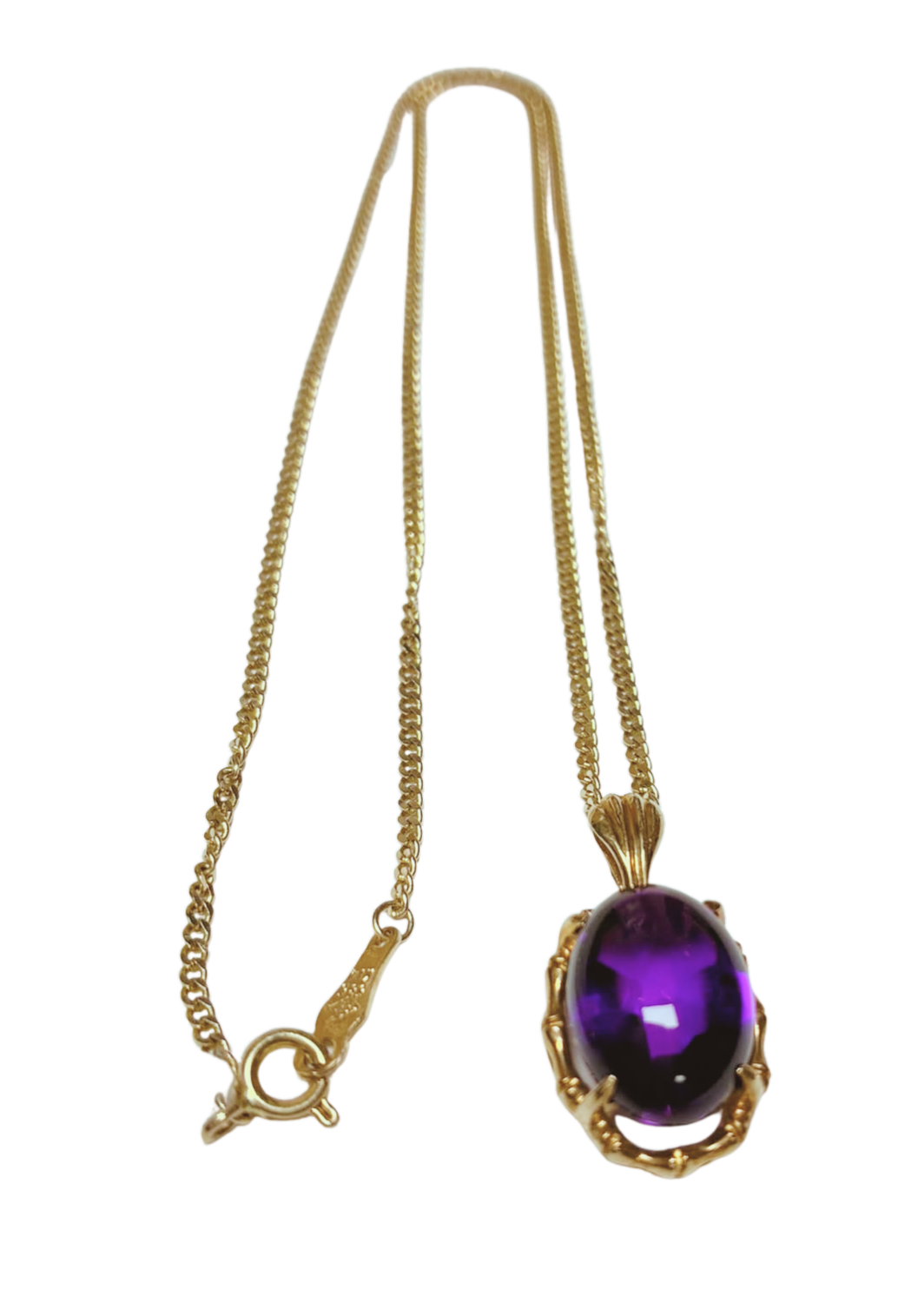 14K YG VintageStyle Amethyst Cabochon Pendant Necklace 7G 14.2X10.4MM 43CM