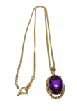 14K YG VintageStyle Amethyst Cabochon Pendant Necklace 7G 14.2X10.4MM 43CM