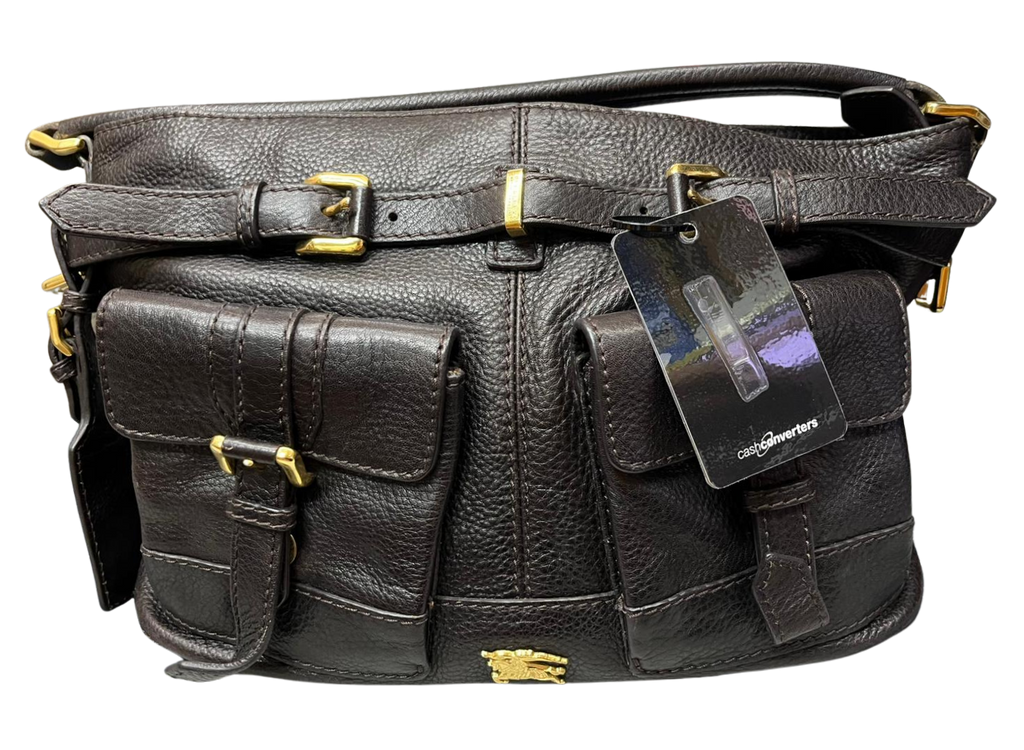Burberry Dark Brown Leather Front Pocket Hobo