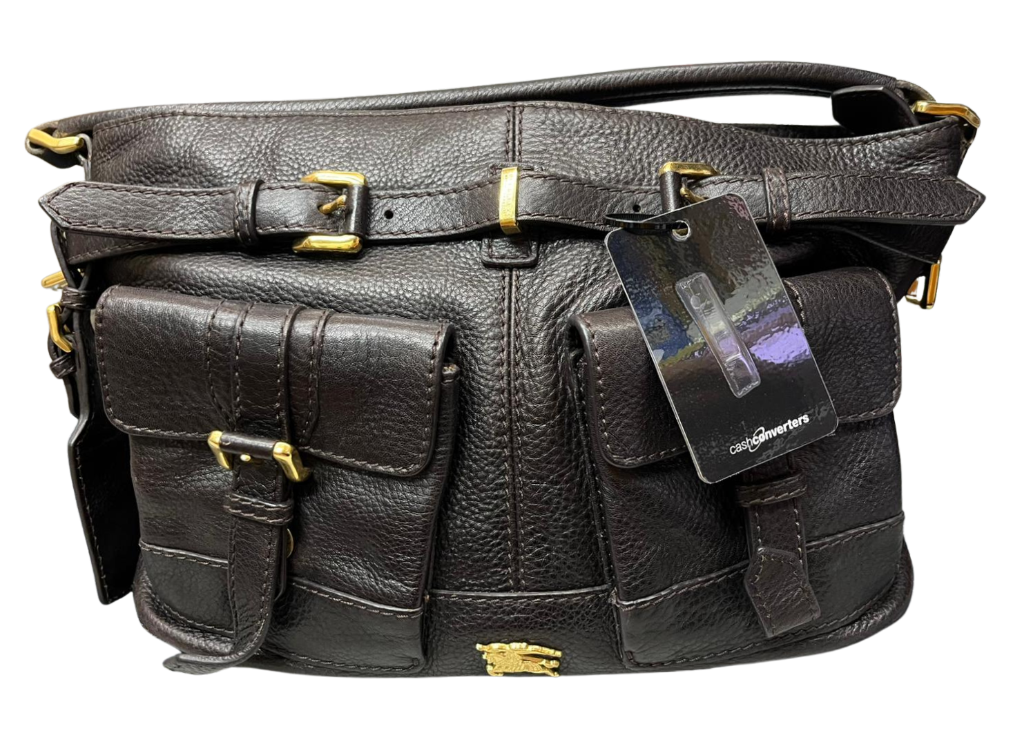 Burberry Dark Brown Leather Front Pocket Hobo