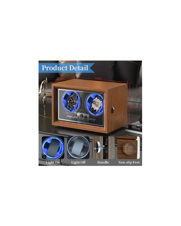 Automatic Watch Winder With LED Light Soft Flexible Watch Pillow AC Adapter Quiet Motor 4 Rotation Modes 2 Slots Secondary image