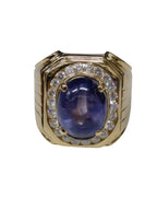 Blue Star Sapphire Diamond Ring
