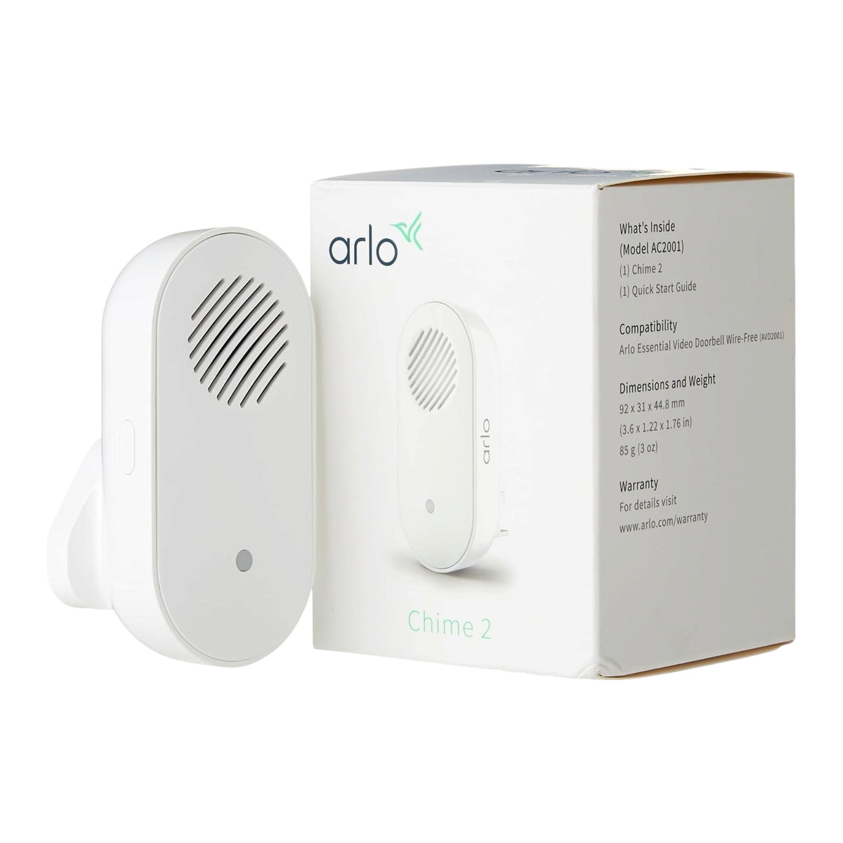 Arlo Chime 2 Accessory, Audible Alerts, Built-in Siren, Customizable Melody, Connections Direct to Wi-Fi, Indoor, White