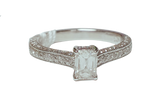 750 White Gold Emerald Cut Diamond With PaveSet Diamonds Ring 0.42CT