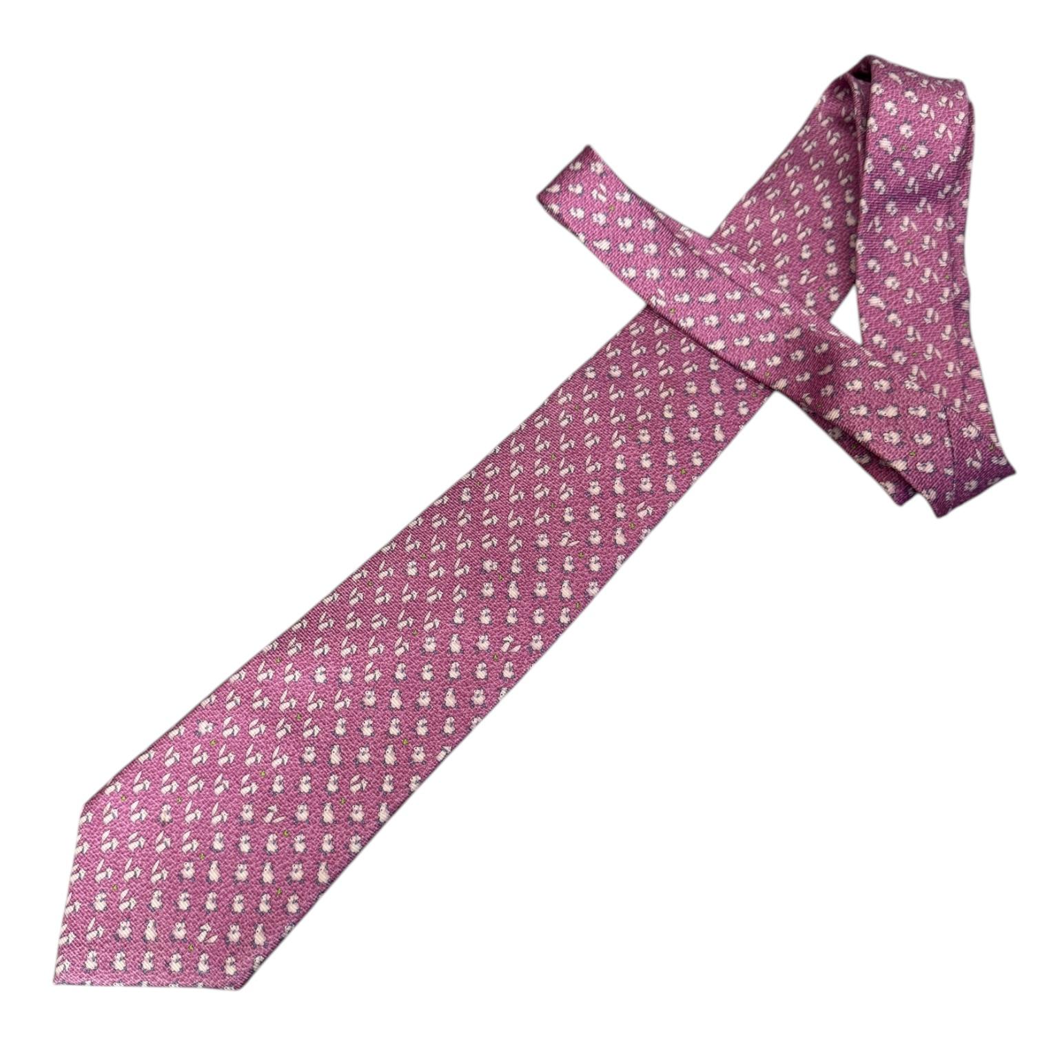 BVLGARI Silk Pink Necktie with Foxes and Sheep Design Main image