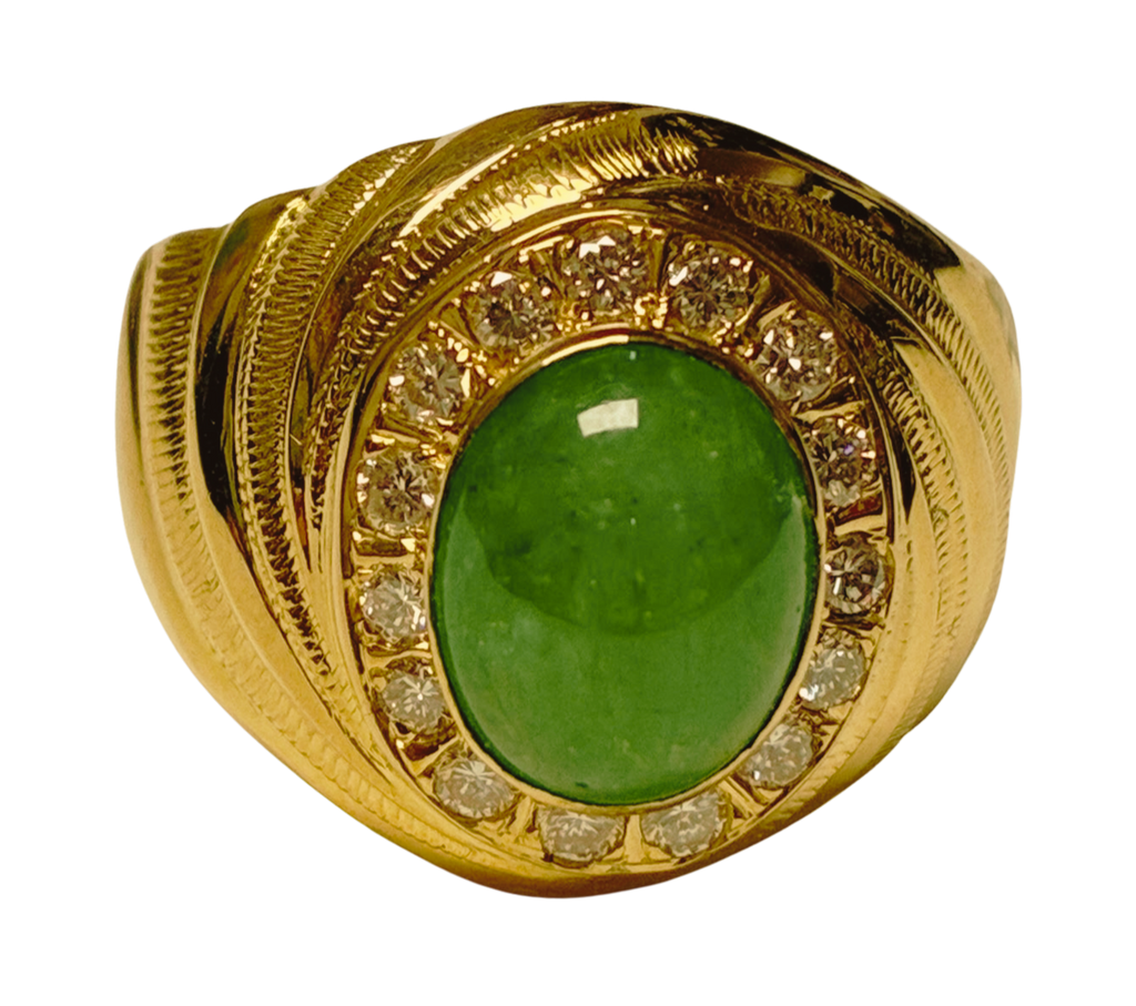 916YG Emerald And Diamonds Mens Ring 12.8GM