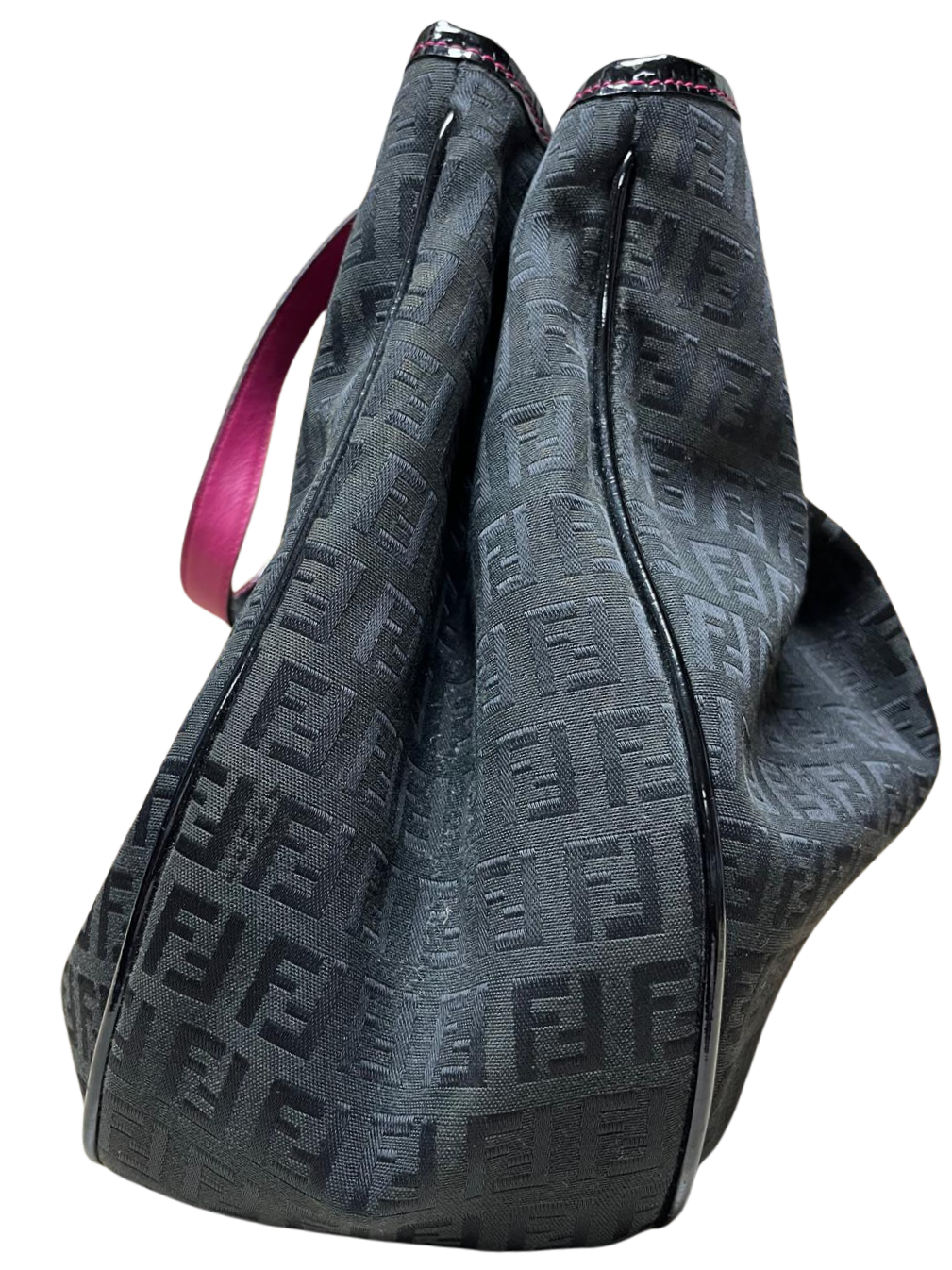 Fendi Black Zucchino Print Canvas And Patent Leather Shopper Tote