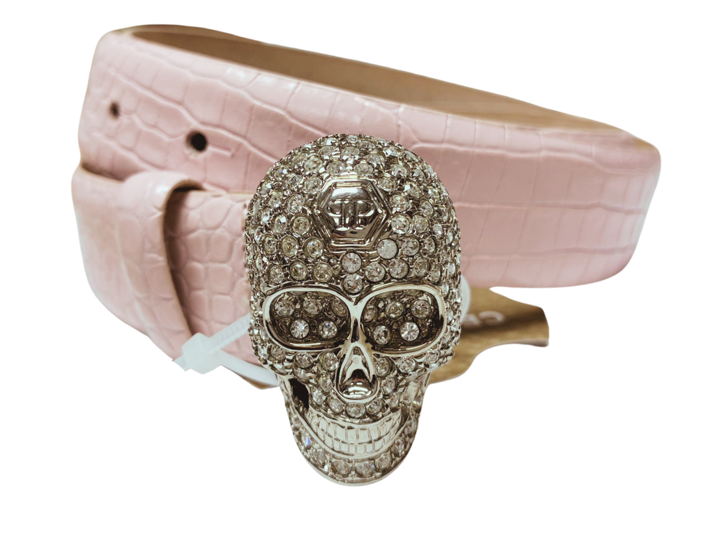 Philipp Plein Belt Crystal Skull Buckle Pink
