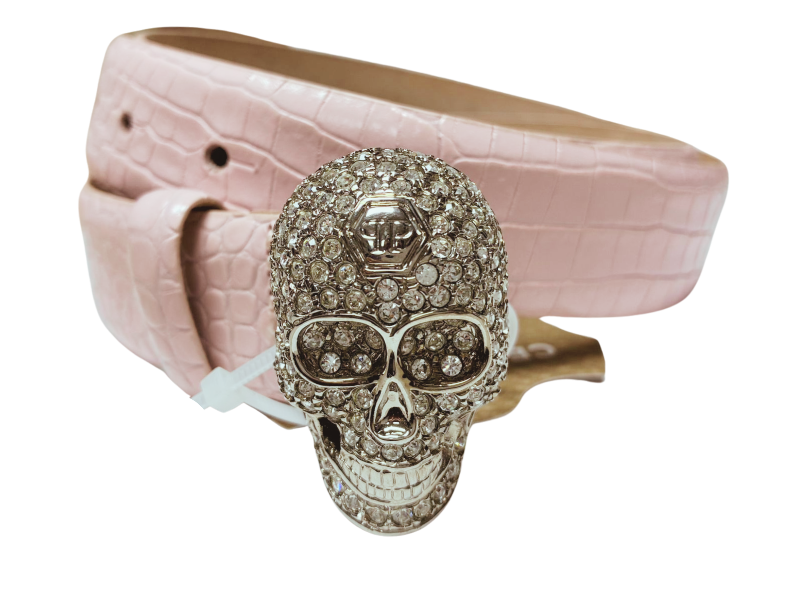 Philipp Plein Belt Crystal Skull Buckle Pink