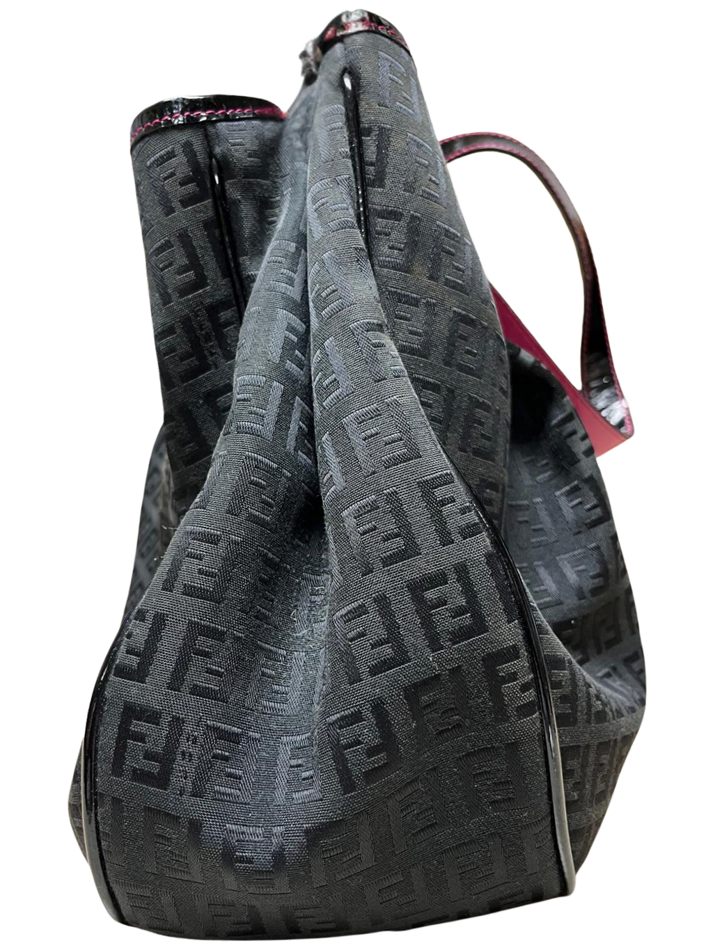 Fendi Black Zucchino Print Canvas And Patent Leather Shopper Tote