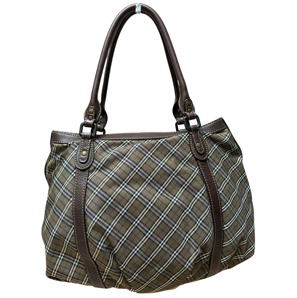 Burberry Blue Label Tote Bag  Khaki Plaid Canvas