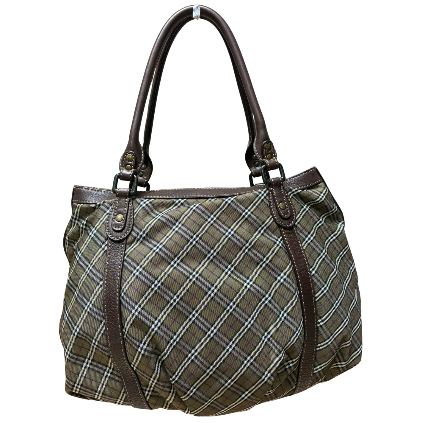 Burberry Blue Label Tote Bag  Khaki Plaid Canvas