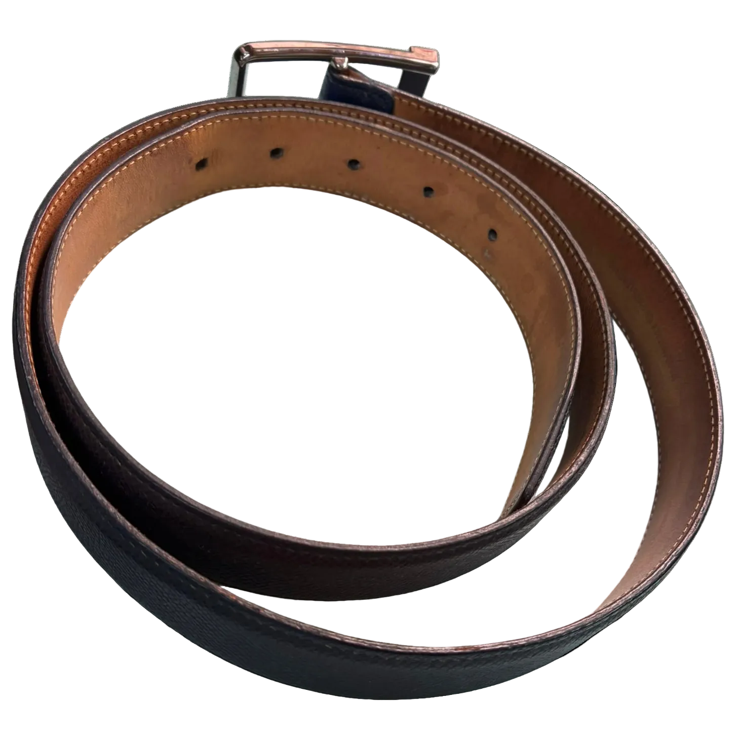 Tods Navy Blue Leather Belt SilverToned Metal Buckle 100cm