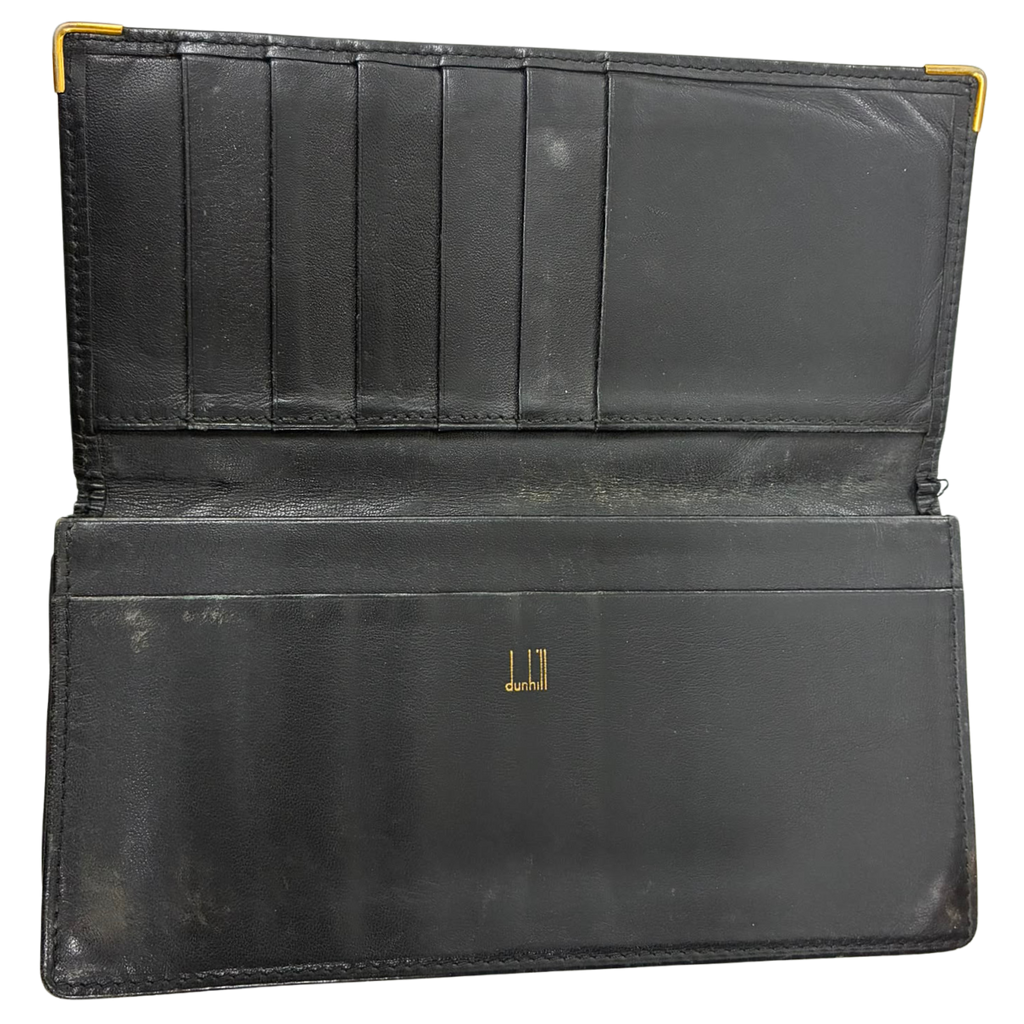 Dunhill Oxford Leather Long Wallet Gold Toned Corner Accents