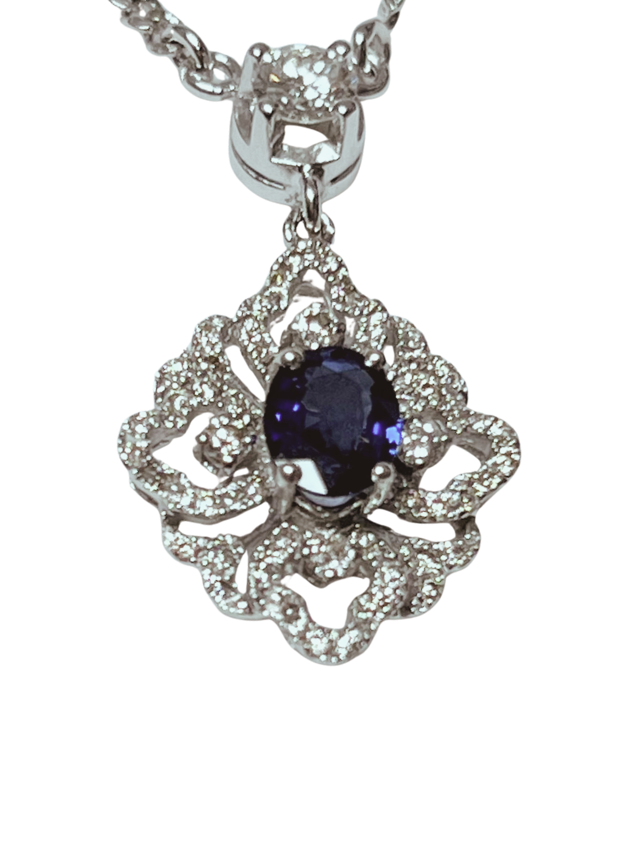 750WG Necklace With Blue Sapphire And Diamond Pendant 6.6GM Main image
