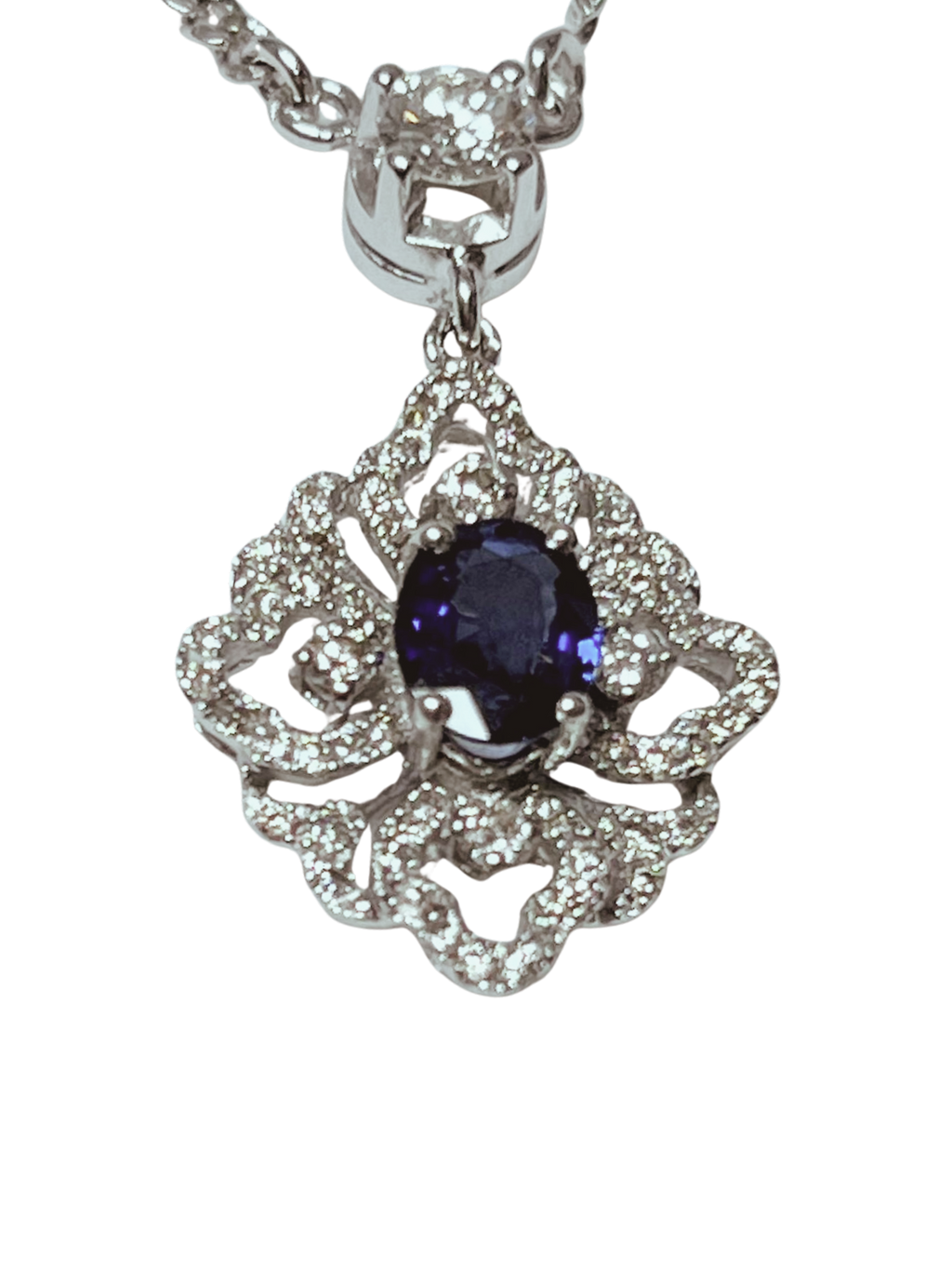 750WG Necklace With Blue Sapphire And Diamond Pendant 6.6GM