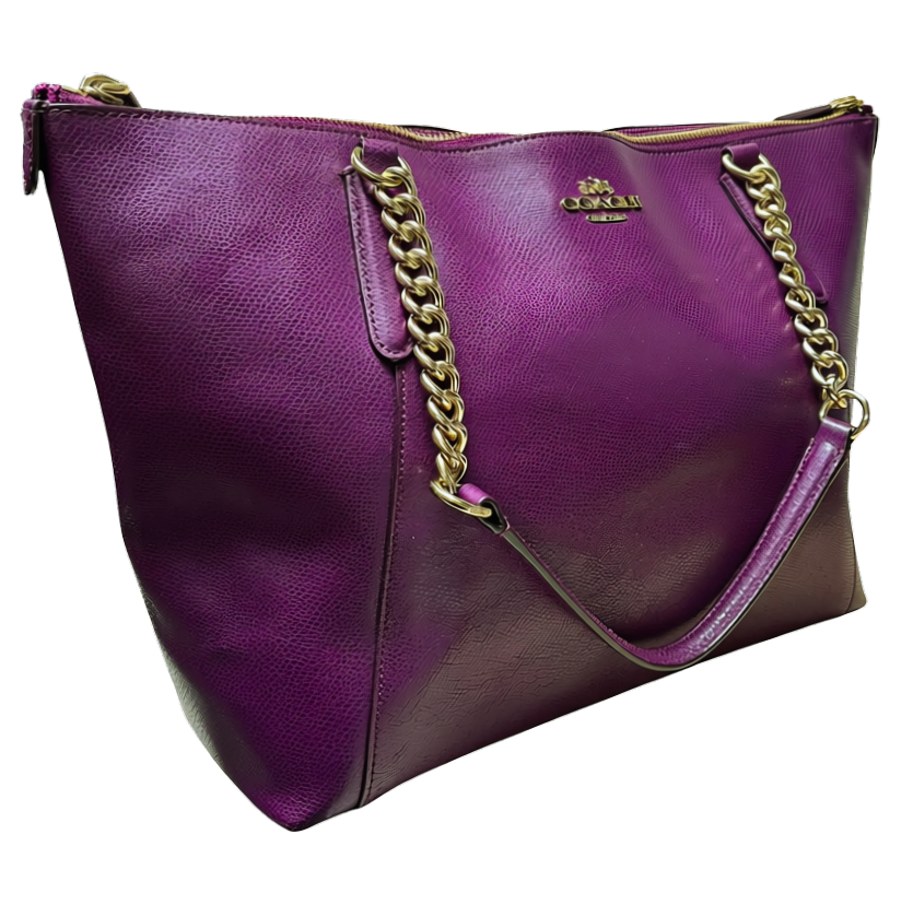 Coach Ava Chain Tote Dark Berry Or Plum Pebble Leather
