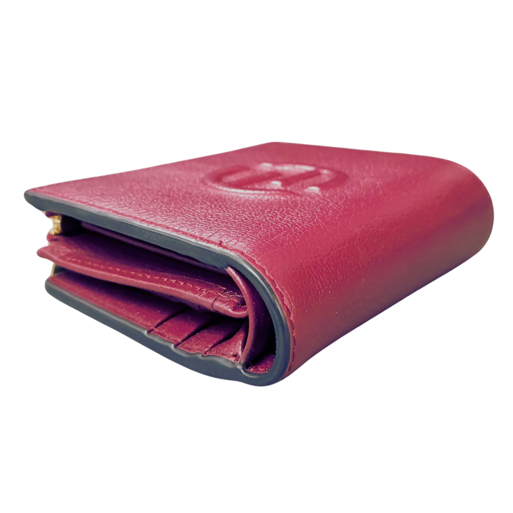 FION Pebbled Leather BiFold Wallet Raspberry