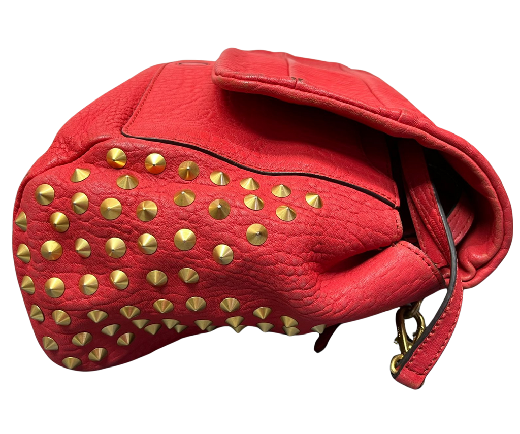MCM 2way Leather Flapbag Red Studs