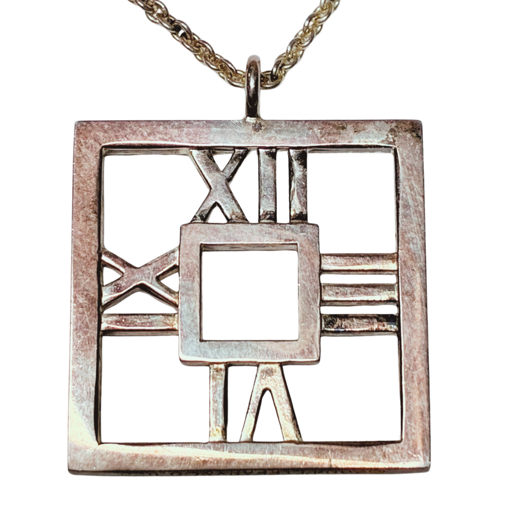 Tiffany And Co Atlas Open Square Pendant Necklace 6.8GM