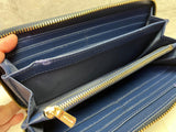 Coach Continental Zip Around Wallet Navy Crossgrain Leather