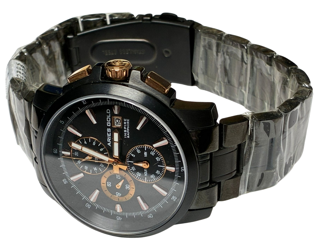 Aries Gold Inspire Contender Black SS G 7301 BKR-BKRG MEN'S WATCH