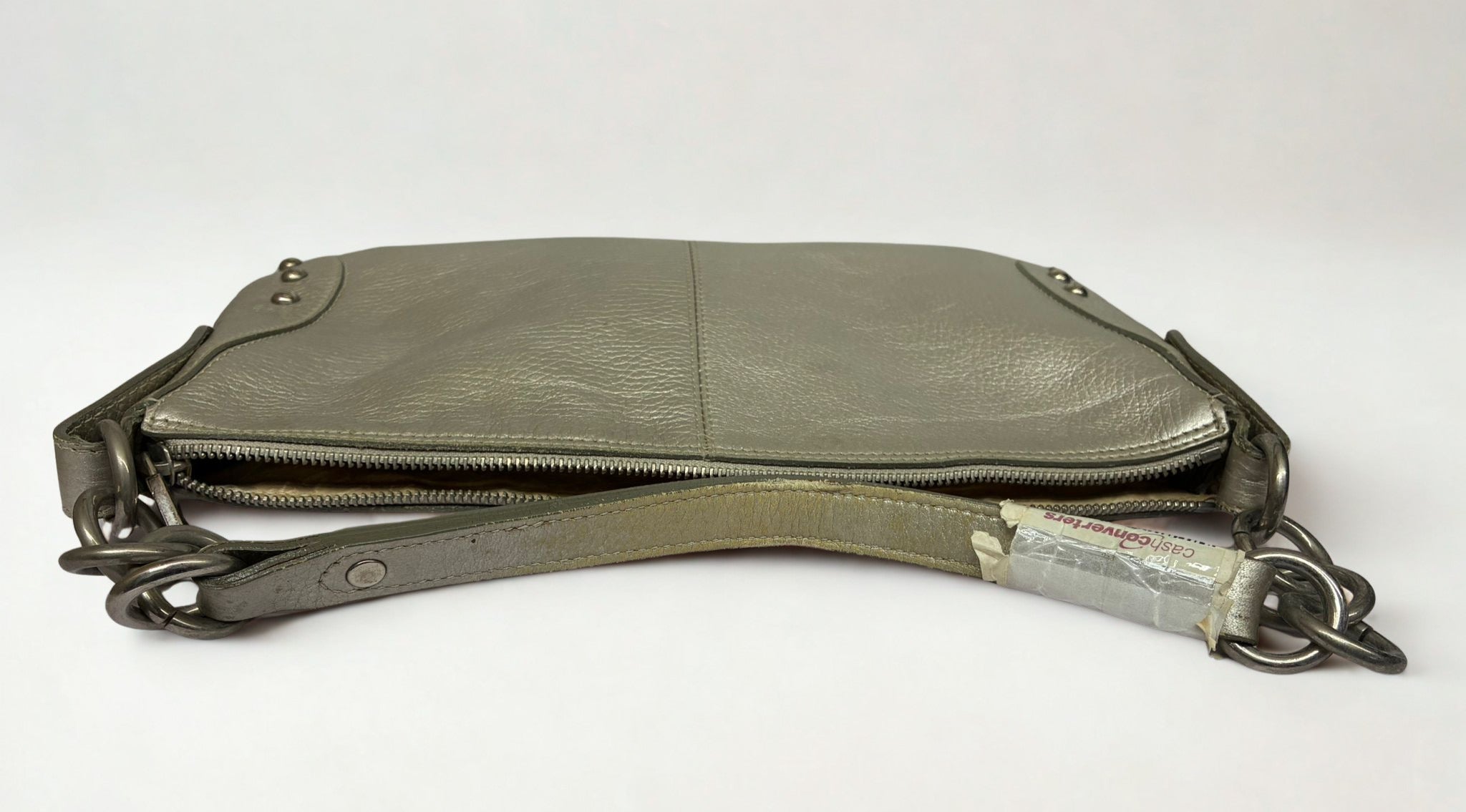 Vintage Furla Metallic Silver Pebbled Leather Shoulder Bag