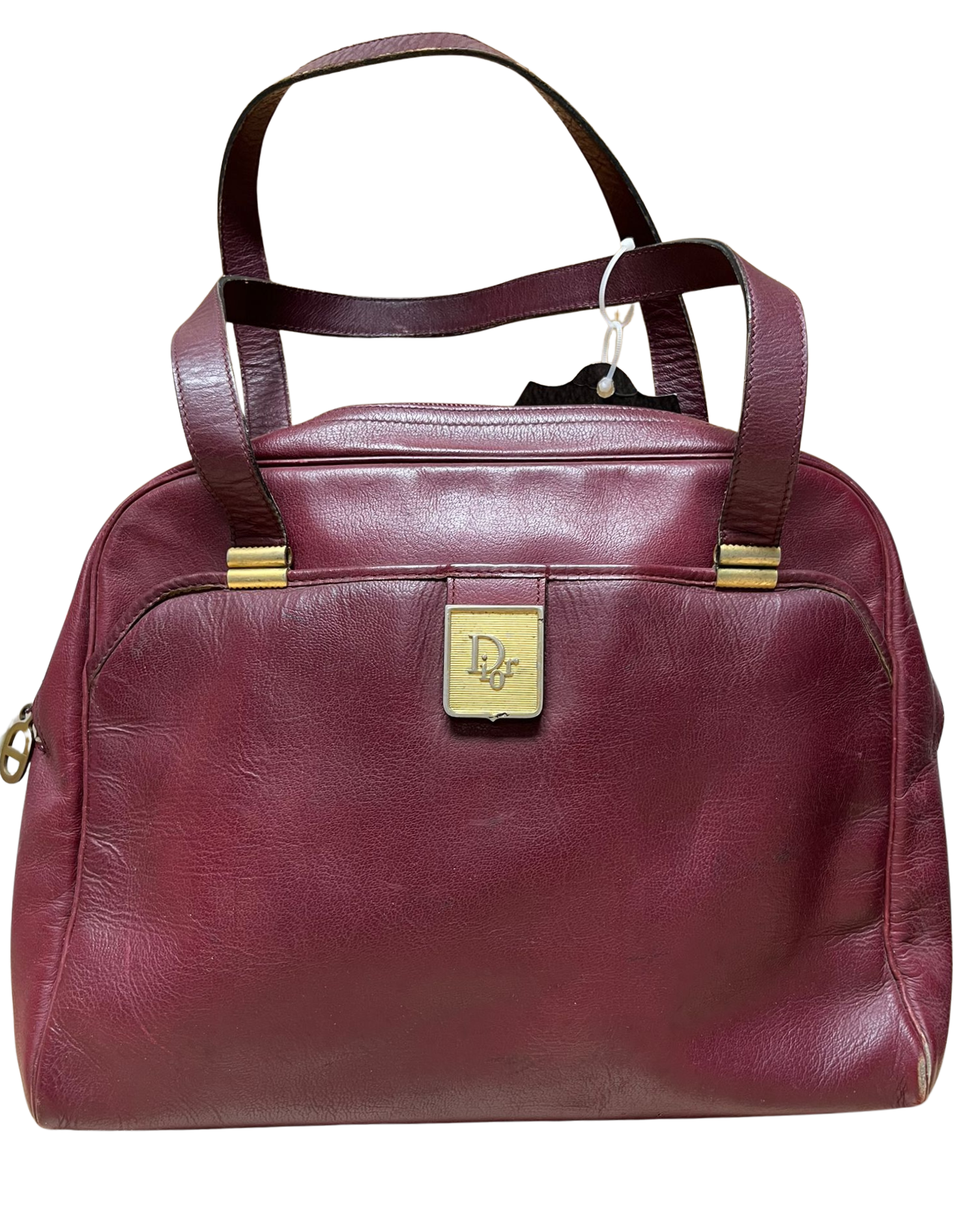 Vintage Christian Dior Bowling Style Leather Handbag Burgundy Main image