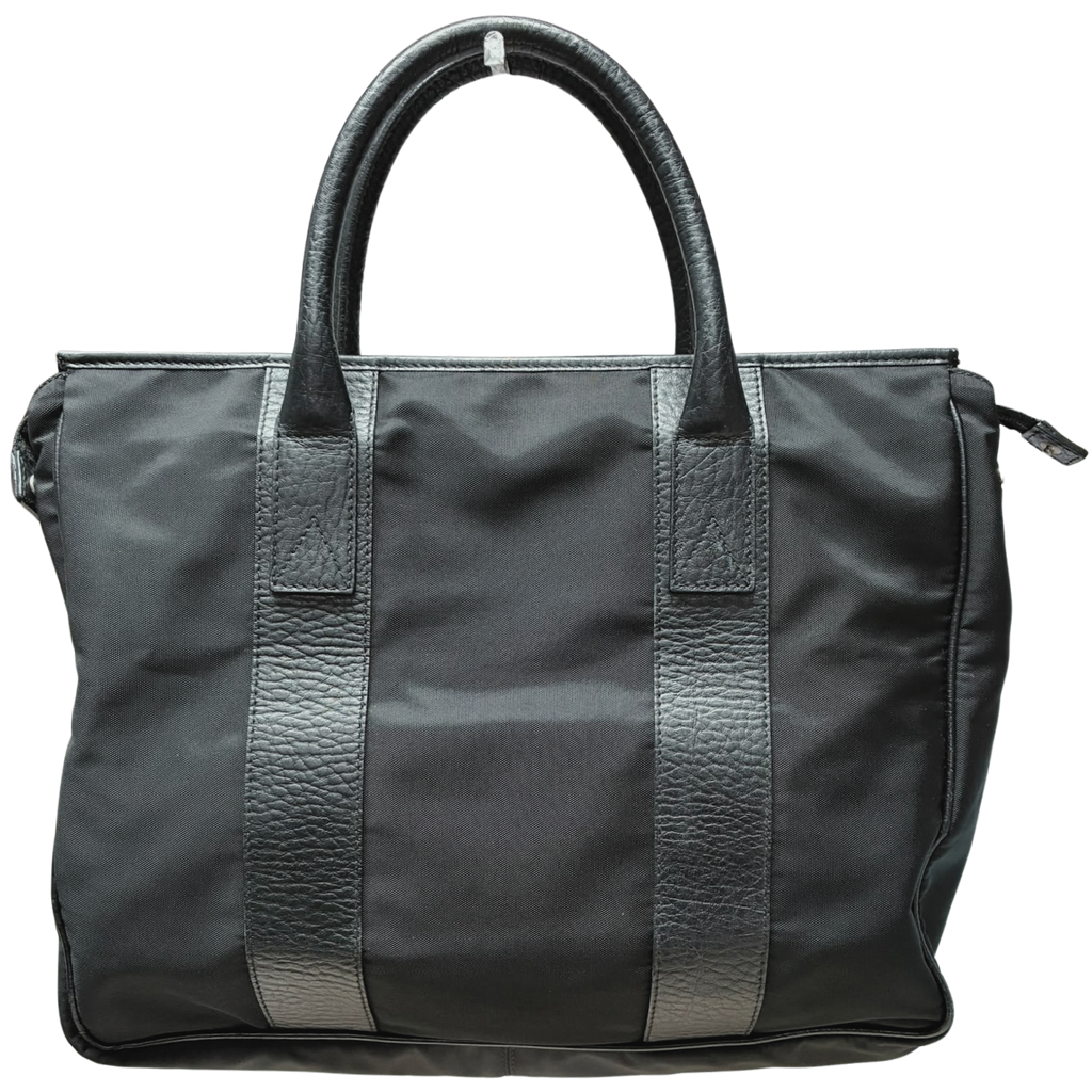 Salvatore Ferragamo Black Nylon And Leather Trim Business Briefcase Tote Bag