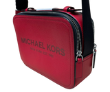Michael Kors Cooper Logo Embossed Pebbled Leather Flight Bag Red
