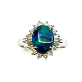 PT900 Black Opal & Diamond Ring