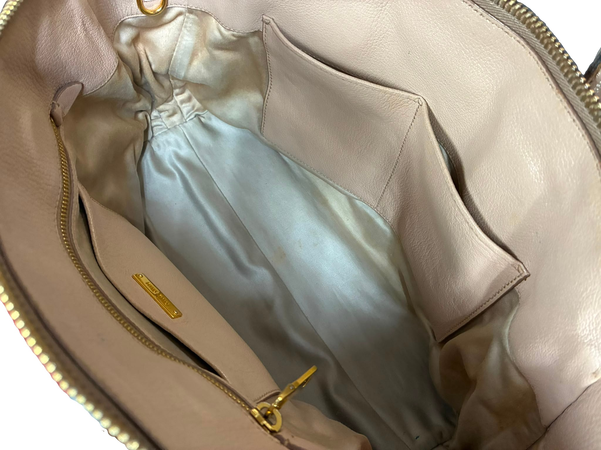 Miu Miu Madras Handbag Beige Goatskin Leather