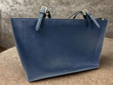Tory Burch Tote Purse Shoulder Bag Buckle Saffiano Leather Navy