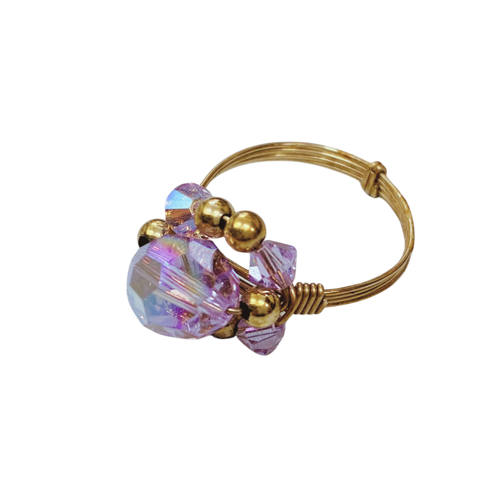Gold Tone Metal  Fashion Purple Crystal Bracelet And Ring Set